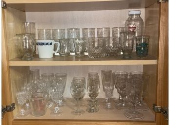 2 Kitchen Cabinet Shelves Full Of Glassware 40 Pieces