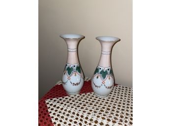 Antique Hand Painted Blown Glass Vases