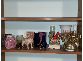 Shelf Of Assorted Home Decor - Curios, Collectibles, Candles