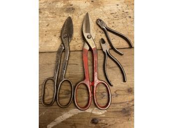 Lot Of 4 Metal Snips/wire Cutters