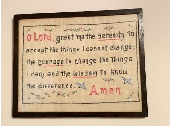 Vintage Framed Serenity Prayer Needlepoint