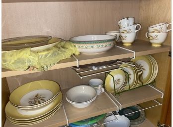 3 Kitchen Cabinet Shelves Of Mixed China/dishes 60 Pieces