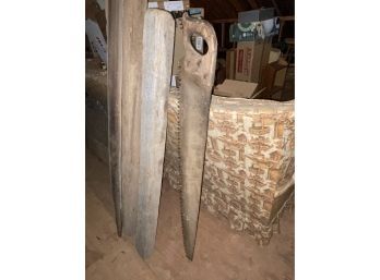 Antique 48' Long Wood Handle Saw