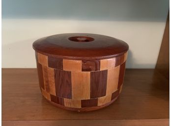 Handcrafted Round Wood Box With Lid