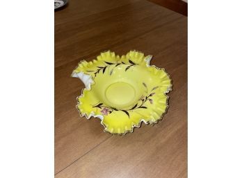 Vintage Yellow Glass Dish With Ruffle Edges (Fenton?)