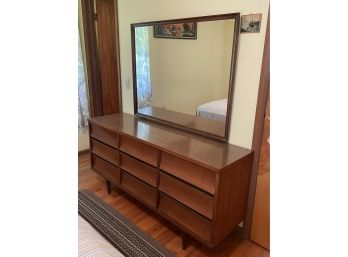 9 Drawer Mid-Century Dresser With Mirror By Johnson Carper