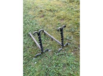 Vintage Hand Wrought Twisted Iron Fireplace Andirons