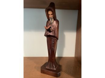 Vintage Carved Wood Monk Sculpture - Made In Mexico