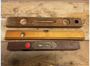 Lot Of 3 Vintage Wooden Levels - Stanley, Fulton