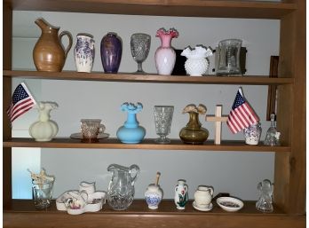 Glass And Ceramics Shelf Lot - Fenton Vases, Decor & More