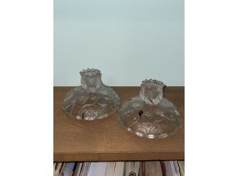 Fenton Frosted Glass Candle Holders (Pair) Water Lily