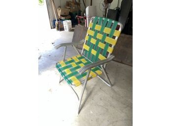 Green & Yellow Webbed Folding Aluminum Chair - Mid Century