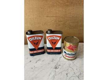 Lot Of 3 Vintage Oil Cans - Oilzum & Mobil