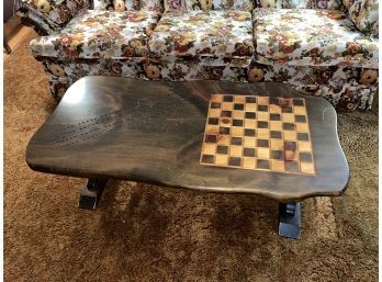 Vintage Coffee Table With Checker/chess Board & Cribbage