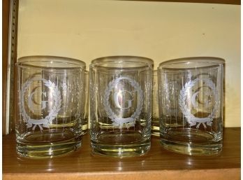 Set Of 6 'G' Monogrammed  Rocks Whiskey Glasses