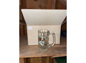 Set Of 4 Brittany Dog Glass Mugs, Steins NEW