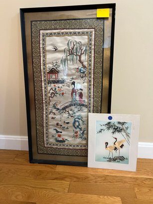 Chinese Silk Under Glass Picture & Small Chinese Bird Picture