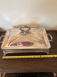 Vintage Silver Plate Serving Pyrex Dish In Cradle
