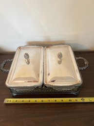 Vintage Silver Plate Double Chafing Buffet Dish Fire King