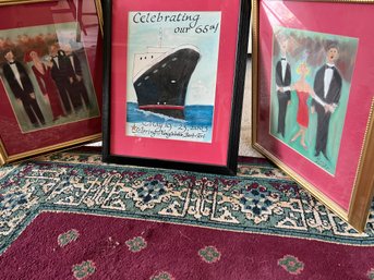 Three Hand Done Painting, Two Gold Frames One Black Framed. Celebration Pictures