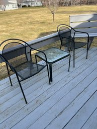 Two Metal Outdoor Chairs & Two Small Side Tables