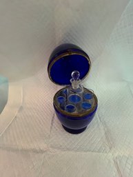 Czechoslovakian Glass Egg Decanter/liquor Set & Glasses Cobalt Blue