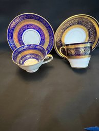 2 Vintage Tea Cups Kunst Kronach Cobalt Bavaria & Royal Blue & Gold Aynsley Davis Collamore Cobalt Blue/gold