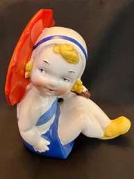 Erphila Czechoslovakia Porcelain Hand Painted Morton Salt Girl W/umbrella