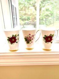 K.H.L. Fine Bone China England Three Tea Cups W/flowers