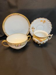 Tea Cup Lot Of 2 Nippon Soup Or Tea Rimmed Gold Tea Cup Not Signed