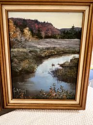 Ann McFarren Painting Of Outdoor Woods & Water Scene