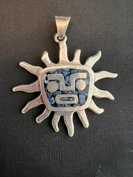 Aztec Sun  Inlay Turquoise Sterling Silver Taxco   Mexican Silver