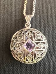 Sterling Amethyst Locket Box Chain Necklace Jewelry 925 Italy