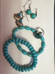 Turquoise Bracelets Ring And Earrings All 925 Beaded Bracelet