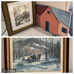 Three Different Paintings One Signed Herrick No Signature On The Other Two