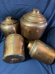 Vintage Copper Canisters Four In Lot With Covers