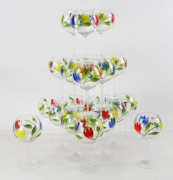 Hand-painted Floral Motif Stemmed Glasses
