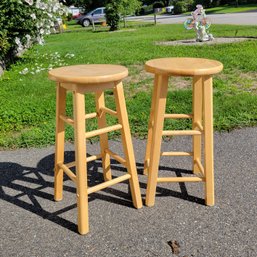 Pair Of 2 Wooden Stools