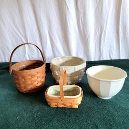 2 Small Longaberger Baskets And 2 Planters/Bowls