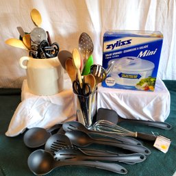 Lot Of Cooking Utensils And Brand New Salad Spinner