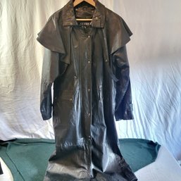 Long Black Silver Bike Leather Jacket With Cape Jacket Is Size XL *Cape Is Removable