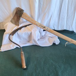 Vintage Syth And 3.5 Pound Bit Ax (head On Ax Is Slightly Loose )