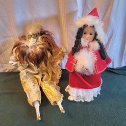 Musical Christmas Doll And Clown Doll *feathers On This Doll Are Coming Off