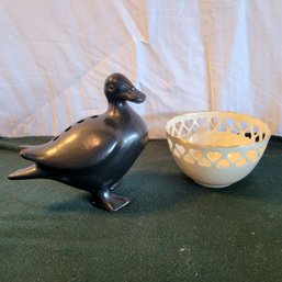 Lenox Heart Bowl And Ceramic Duck Candle Holder