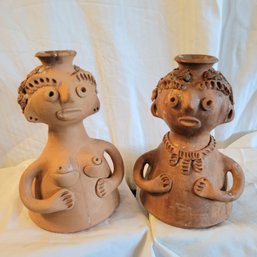 Clay Candle Holders Signed By Artist