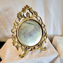 Vintage Bronze Victorian Style Mirror, Vanity Or Tabletop