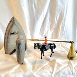 Sad Iron, Candle Snuffer And Cast Iron Queens Man On Horse