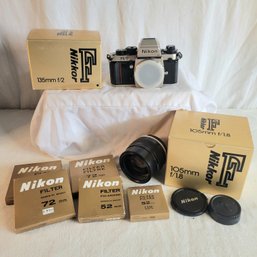 Nikon F3 T Camera, 2 Lenses That Need Repair And Filters *READ DESCRIPTION*