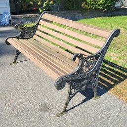 Vintage Wrought Iron Park Style Bench *Ends Are Very Heavy Some Slats Have Pealing