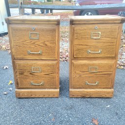 Pair Of Wooden File Cabinets *some Surface Wear* These Are Heavy!